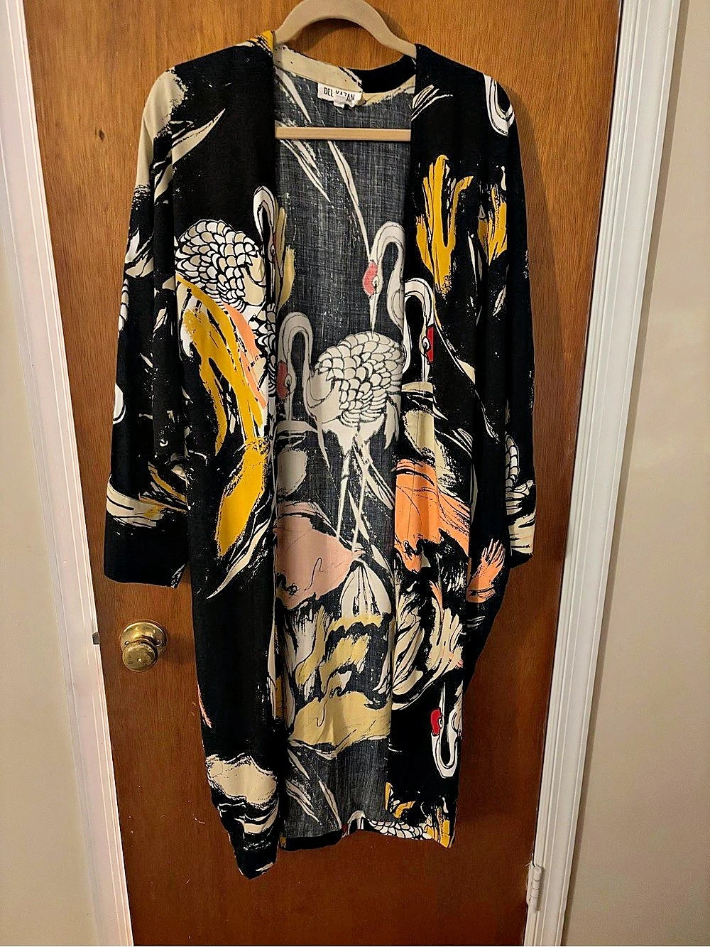 Bel Kazan Printed Duster Coat in Black & Yellow Like New